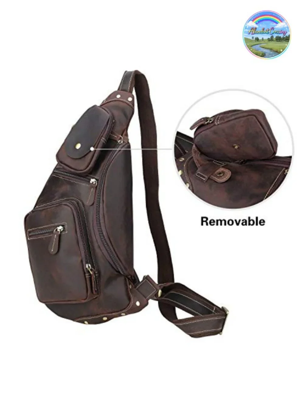 Full Grain Leather Cross Body Sling Bag Chest Bag Backpack Outdoor Camping